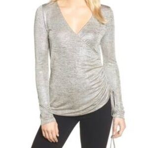 NWT Trouve Metallic Silver Foil Ruched Top Size XS